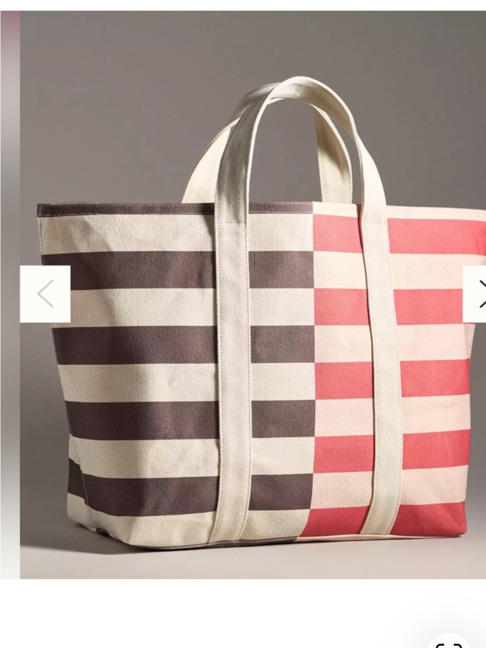 Anthropologie Canvas Striped Tote Bag in Cream, Coral & Charcoal